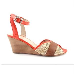 AGL Orange Patent Leather Raffia Wedge Sandals 38